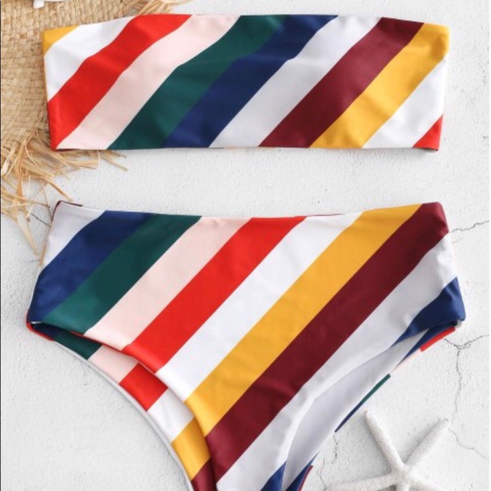 Stripped High Cut Bandeau Bikini